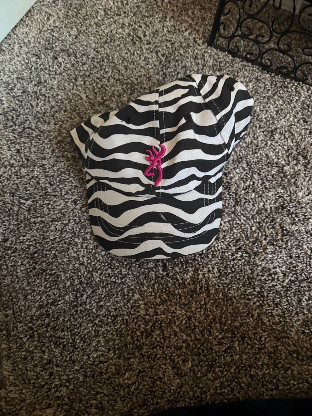 Browning Black & White Zebra Print Kids Cap with Pink Logo